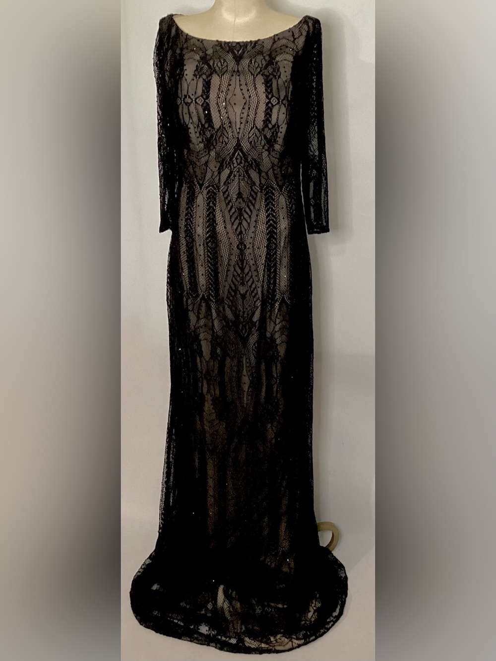 La Femme Black Lace Overlay Evening Gown Mother of Bride